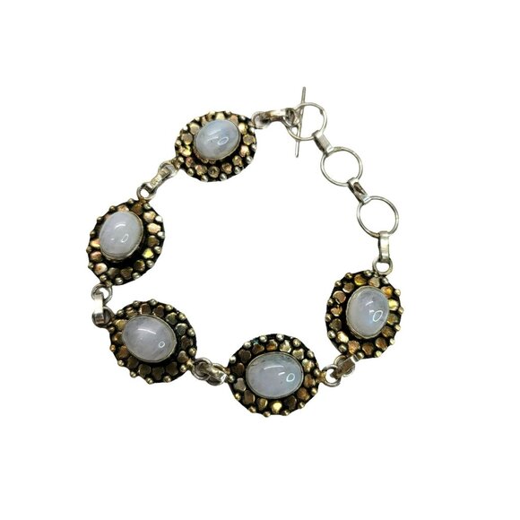Moonstone Cabochon Bracelet T-bar Toggle Clasp Gold Silver Tone 6.5-7.5" LI103 - Picture 5 of 7